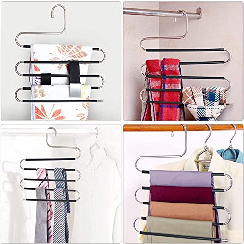 S-Shape Pants Hangers Space Saving Trousers Hangers 4 Pack, 5 Layer Stainless Steel S-Shape Trousers Hangers #TOP4