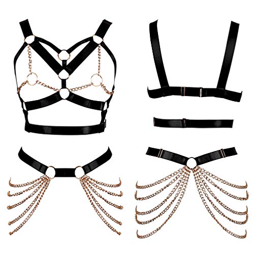 BBOHSS Damen Body Harness BH Punk Strumpfband Elastisch Verstellbarer BH Tanz Karneval Gothic Kostümzubehör