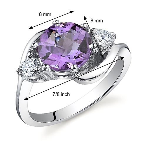 PEORA Amethyst 3-Stone Ring for Women 925 Sterling Silver, Natural Gemstone, 1.75 Carats Round Shape 8mm, Sizes 5 to 93