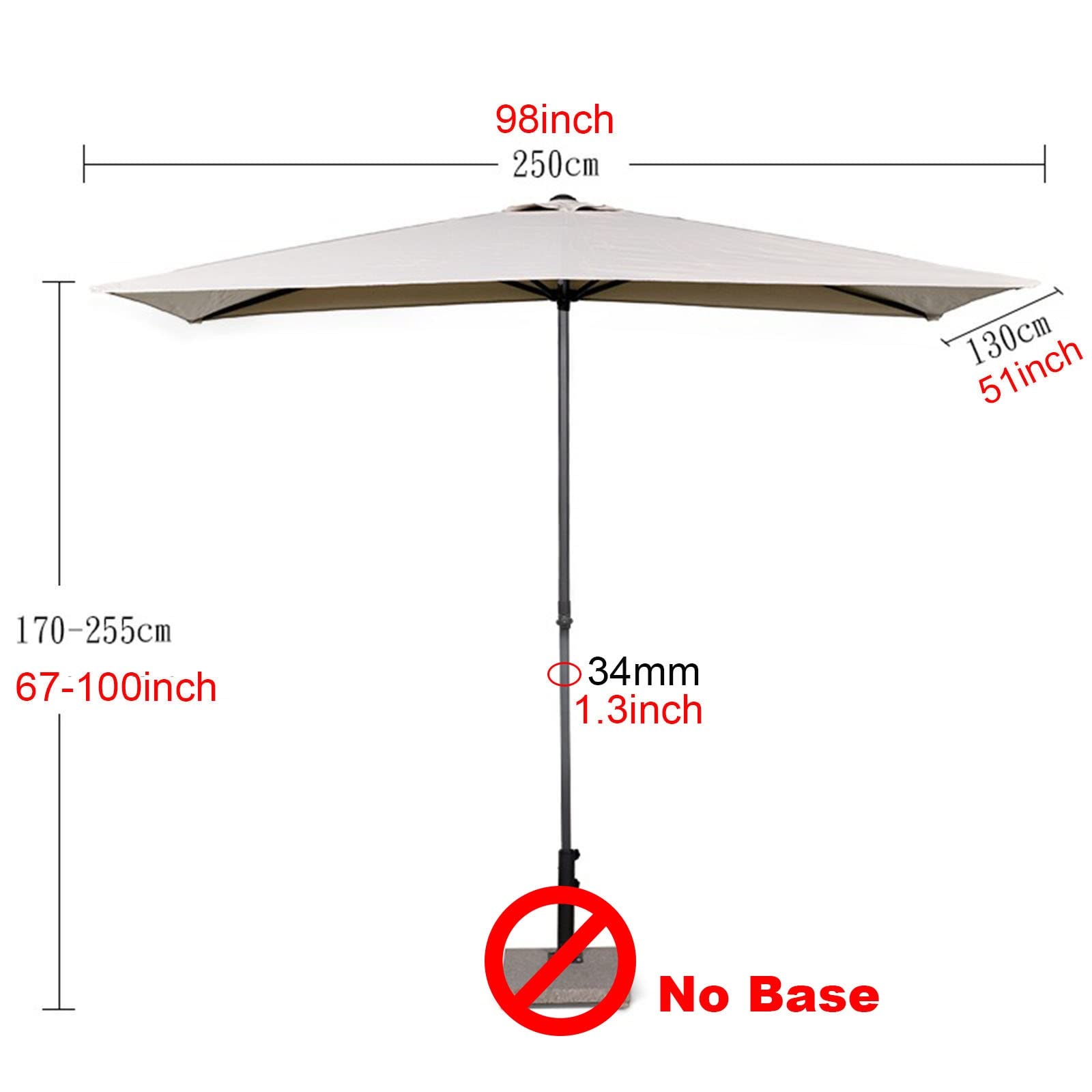 Ombrellone da Giardino P, Altezza Regolabile, Piccolo, Semi-Ombrellone da Giardino P, 2,5 X 1,3 M, per Esterni, da Giardino, da Tavolo E da Parete, Marrone + Senza Base