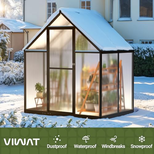 4x6 FT Greenhouse for Outdoors, Polycarbonate Greenhouse with Quick Setup Structure and Roof Vent, Aluminum Large Walk-in Green House for Outside Garden Backyard, Black