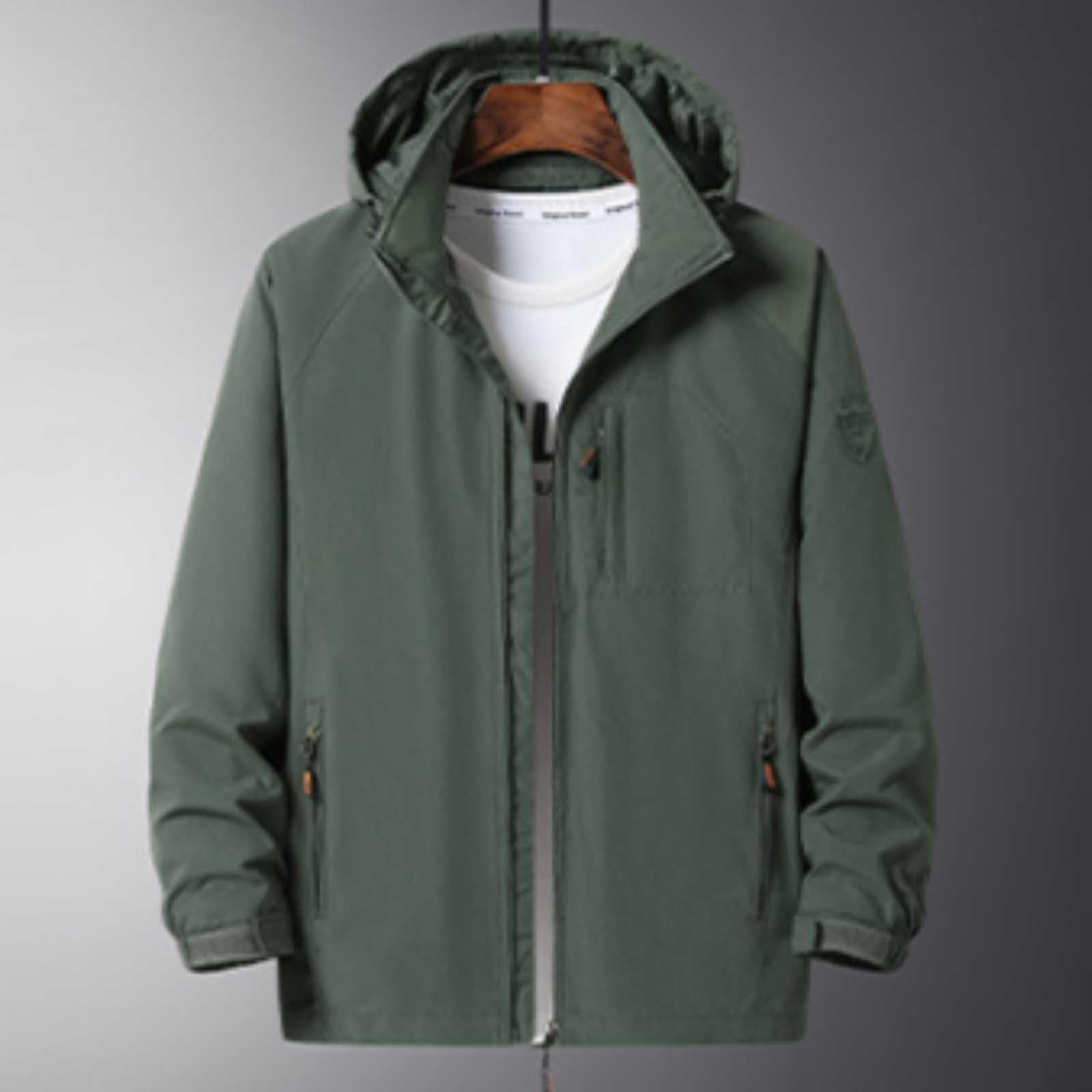 Generisch Giacca sportiva da uomo, tinta unita, con 2 tasche con zip, per le mezze stagioni, da uomo, casual, comoda, in softshell, con chiusura lampo, con cappuccio, per le attività all'aria aperta,