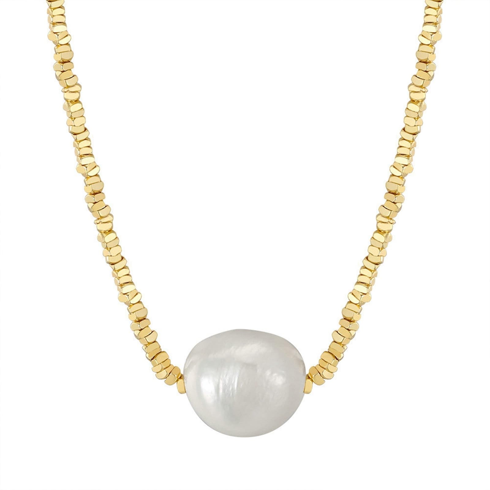 KnSam Cadena de plata de ley 925 para niña, colgante de plata de ley 925, collar de perlas para mujer, oro, 45 cm, Plata esterlina, Perla