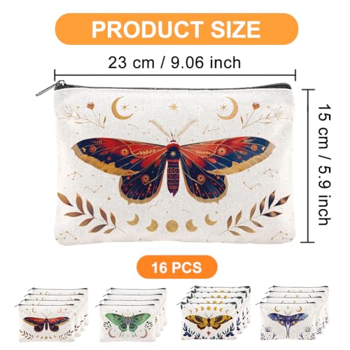 16Pcs Butterfly Makeup Bag Canvas Cosmetic Bag Insects Zipper Cosmetic Bag 5.9x9.06 Inch Polyester Travel Toiletry Pouch for Women Party Shopping Home Travel2