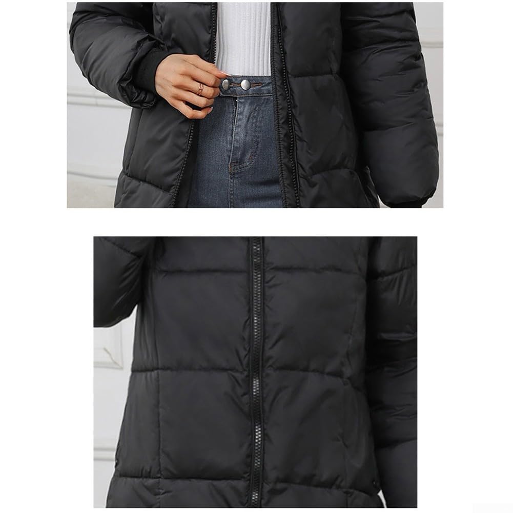 Piumino lungo da donna con cappuccio, parka invernale spesso e caldo, giacca imbottita con doppia cerniera, abbigliamento casual, per uso quotidiano nero bianco kaki marrone