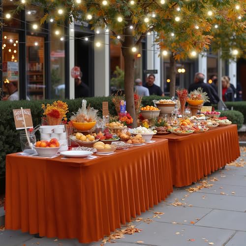 Image of HolidayIdeas 4 Pack Spandex Table Skirt for 8 Foot Rectangle Table, Bulk Fitted Stretch 30x96 Inch Cover for Trade Shows, Buffet Parties, Rust