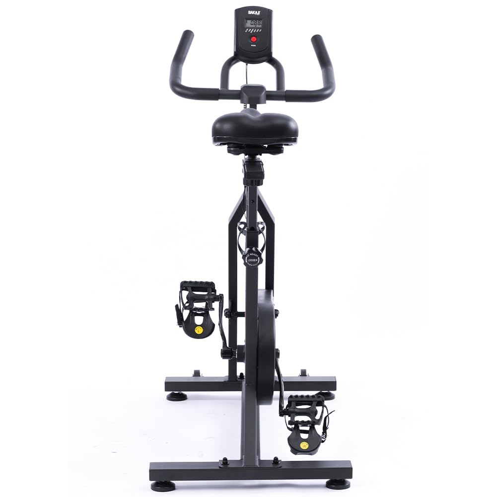 BAKAJI Cyclette Spinning Bike con Display LCD Monitoraggio Tempo, Calorie, Distanza Bici Allenamento Fitness Palestra con Sediolino Imbottito Regolabile Ideale Cardio, Gambe, Pancia, Fianchi, Home Gym