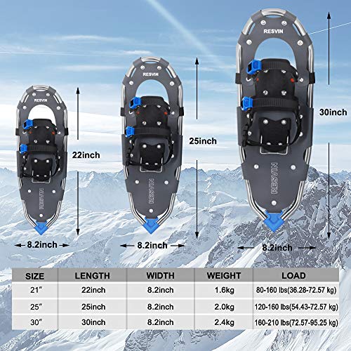 RESVIN Snow Shoes, Lightweight Aluminum Snowshoes for Men and Women, Adjustable Bindings Snowshoes with Carry Bag, 25" - Thumbnail 4