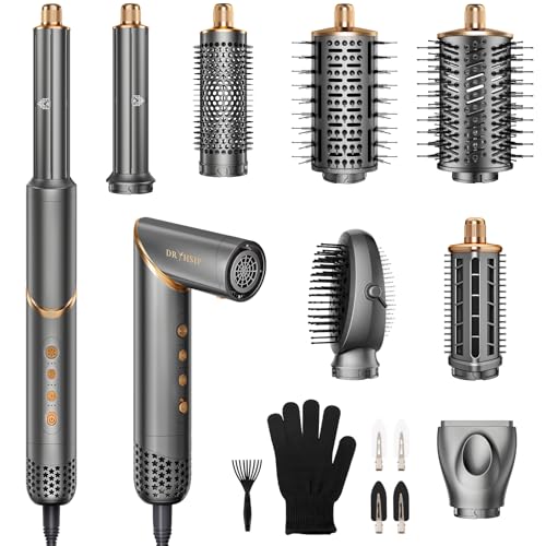 8 in 1 Hair Styler & Hair Dryer Brush Set, High-Speed Negative Ionic Foldable Hair Dryer Fast Drying, Multi Professional Hot air Styler for Curling Volumizing Straightening Styling(Grey)