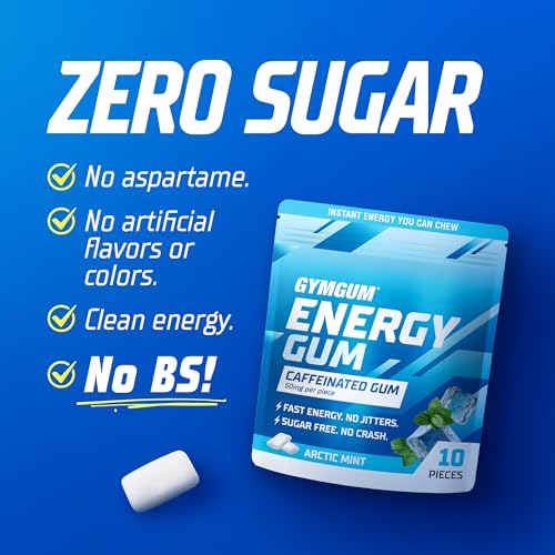 GYMGUM Caffeine Energy Gum, 50mg Caffeine & L-Theanine, Arctic Mint 50 Ct | Fast-acting sugar-free gum with natural caffeine for energy & focus. Ideal for workouts, work, commutes & afternoon slumps. - image 4