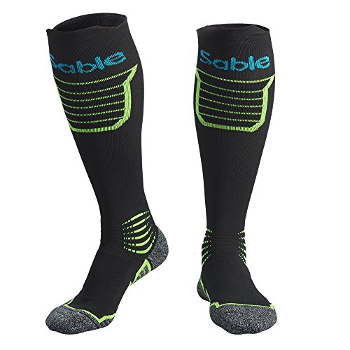 Sable Men's SA-PS053 Kompressionsstrümpfe, Laufsocken Wandern Socken, Kompressionssocken mit atmungsaktivem Netzstoff, Extradämpfung für Rennen, Laufen, und Outdoor-Aktivitäten, Schwarz, S/M