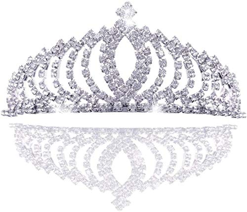 JZK Tiara Cristal Mariée Mariage Princesse Bal de Promo Diadème en Cristal Couronne de Strass pour Enfants, Filles, Adultes s'habillent, Diadème de Serre-tête en Métal Argenté en Alliage d'aluminium Cover
