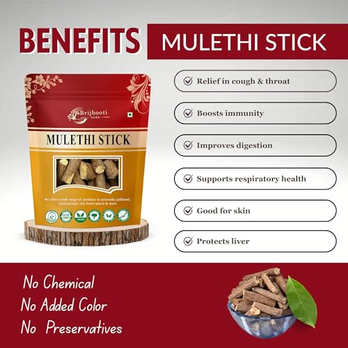 BIRJU MAHAVIR Mulethi Yastimadhu Licorica Sticks, Natural, Mulethi 200 gram (BMKB-103)