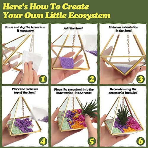 10 Pieces DIY Hanging Crystal Terrarium Kit Geometric Glass Terrarium Decorative Faux Plants Decorative Colored Sand Colored Rocks Decorative Crystal Make Your Own Hanging Air Plants Garden