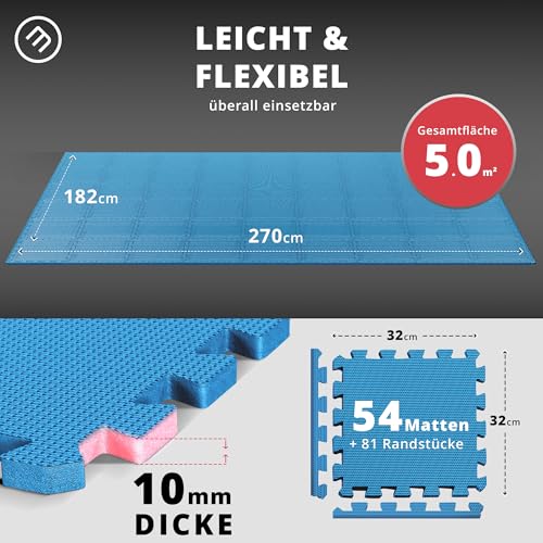 Image of bemaxx Gym Mats Set - EVA Interlocking Foam Floor Tiles (12.6 inchx12.6 inchx0.4 inch) Protective Gym Flooring Sports Home Workout Exercise Mats Puzzle Garage Fitness Play-Room Pool Treadmill Bike, 54 pcs, 54sqft