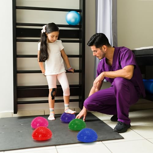 Fasmov 6 Stück Halbrund Yoga-Bäll Sport Balance Pods Mini Therapie Balance-Igel Ball Hart Gymnastik Kugel für Koordination Balance Fitness Training, 16cm