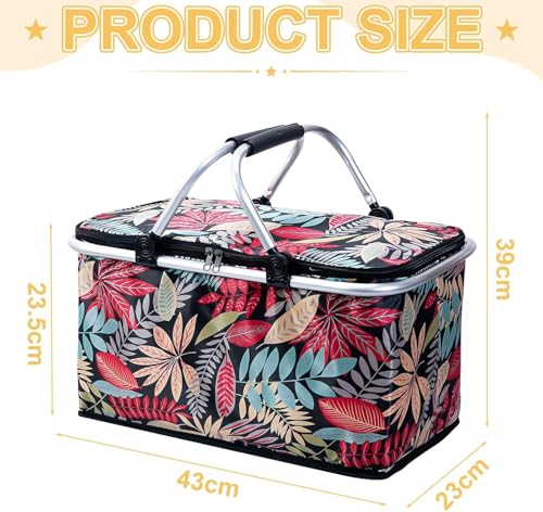 Einkaufskorb Faltbar, 30L Einkaufskorb Kühltasche, Kühlkorb mit gepolsterten Tragegriffen & Reißverschluss am Deckel, 4h Isoliert, Verdicken kühltasche Korb für Reisen, Picknick, Einkaufen (A)