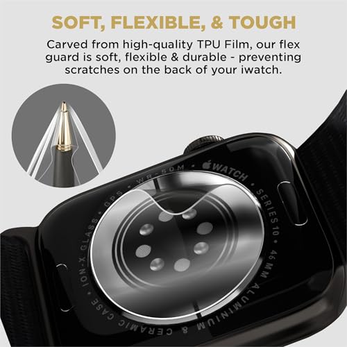 Image of [3 Pack] Flex Guard Nickel Metal Allergy Back Protector for Apple Watch Series 10 46mm || Prevent Rash Contact Dermatitis || Soft Flexible Film || Strap Sensor Protector || 2024 iWatch Back Screen Cover [Not Tempered Glass]