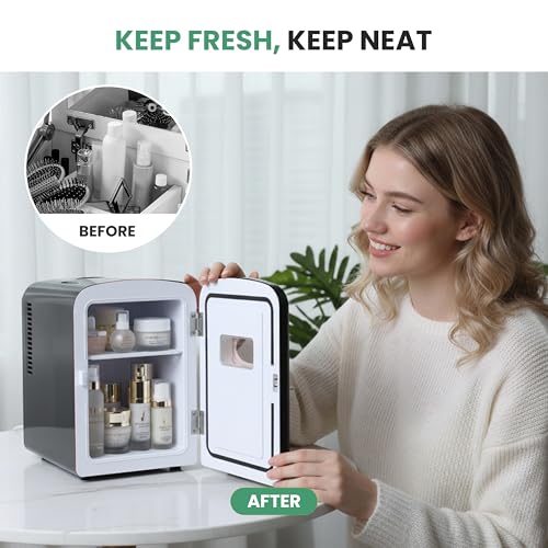 Image of Simple Deluxe 6 Liter /9 Can Mini Fridge with Observation Window, Portable Freon-Free Small Refrigerator, Compact Cooler & Warmer for Skincare, Beverage, Black