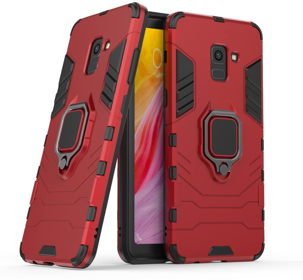 Glaslux Defender Case | Rotating Ring Holder & Kickstand in-Built | Military Grade Armor | Bumper Back Cover for Samsung Galaxy J4 Plus - Armor Red