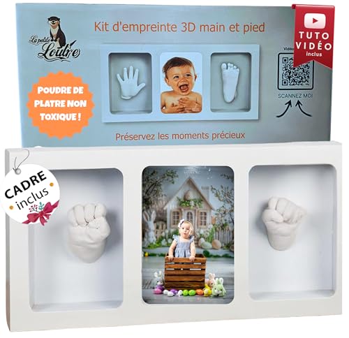 Kit Empreinte Main Pied Bébé - Cadre Photo Inclus - Coffret Naissance Personnalisé - Cadeau Original Baby Shower, Baptême - Plâtre pour Moulage Non...