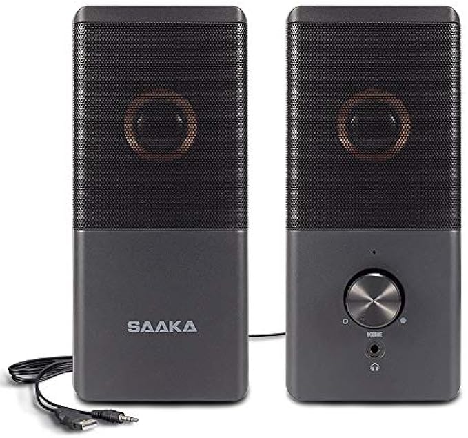 ROSON Computer Speaker, Compact Size Speaker with Headphone Jack, Enhanced Bass and Volume Control, Stereo 2.0 USB Powered 3.5mm Aux Multimedia Speakers for Laptop/Desktop/Tablets/Phone (Black)