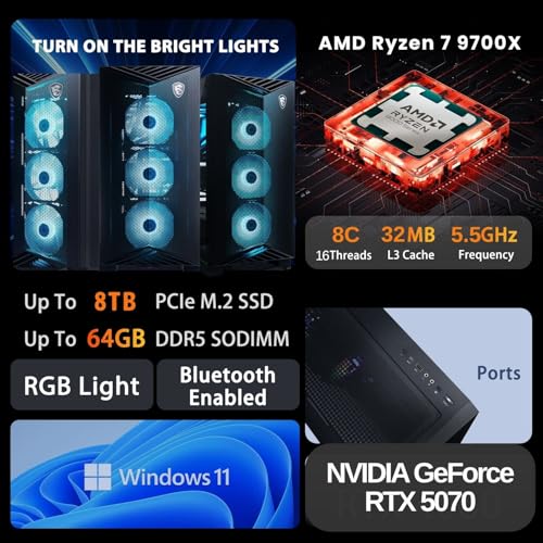 Aegis ZS2 RTX 5070 Pro Gaming Desktop, AMD Ryzen 7 9700X (Intel i9-14900F), NVIDIA RTX 5070, Liquid RGB Cooler, 64GB DDR5 RAM, 2TB SSD, RGB Backlit KB, Wi-Fi 7, Bundle con SL660 512GB Portable SSD - PC Desktop - Immagine 1