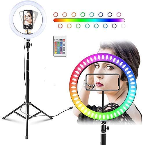 SHINETEL 10 inch RGB LED Ring Light with 11 Color Mode Dimmable Lighting Kit with Stand, Camera Photo Studio LED Lighting Portrait YouTube Video Shooting