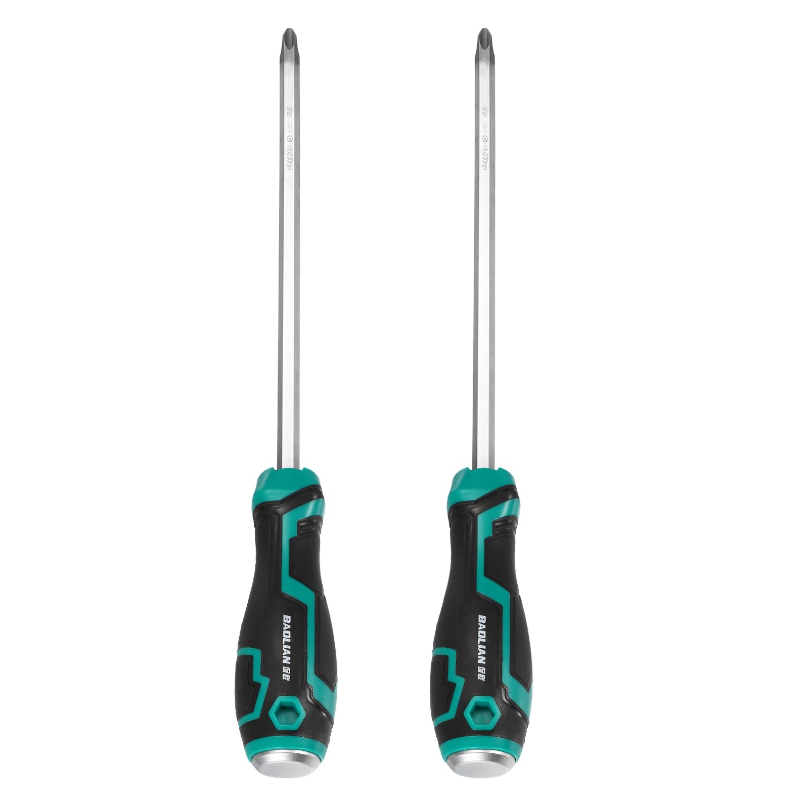 sourcing map 2Pcs Magnetic Phillips Screwdriver PH3 x 200mm S2 Steel Go-Thru Cross Screwdrivers with Striking Cap for Industry and Automobile Repair