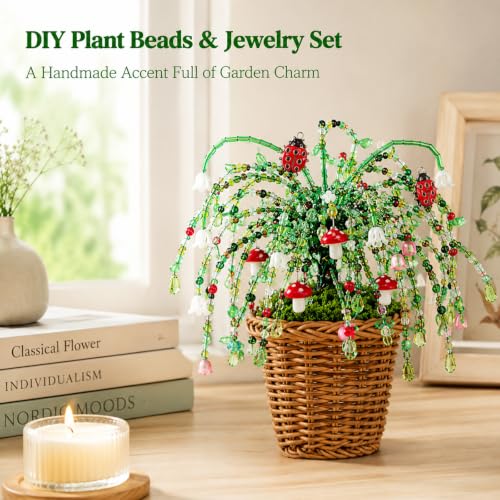 Image of 4248 Pcs Beaded Plant Kit, Green Beads for Beaded Plants with LED Lights