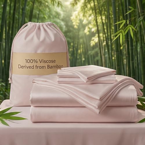 Image of Real 100% Viscose Derived from Bamboo Sheets Set Queen Size, Cooling & Silky Soft for Hot Sleeper, Luxury with Breathable & Moisture Wicking Fabric, 18 inch Deep Pocket with Corner Straps (Sand, Queen)