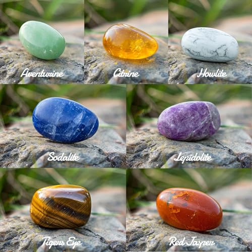 Image of Polished 7 Pcs Chakra Healing Stone Rocks Set - 0.8 inch Natural Tumbled Gemstones, Large Palm-Sized Pocket Stones, Crystal Collection for Reiki, Meditation, Crafts and Home Decor