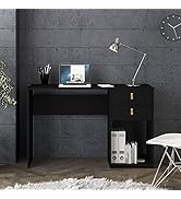 Mesa Filadélfia 2 Gavetas com puxador em Couro e 1 Nicho Preto Politorno