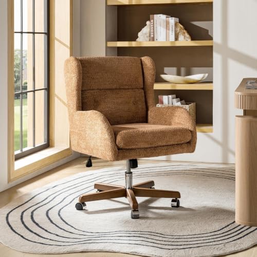 Image of HULALA HOME Modern Swivel Office Chair with Solid Wood Base, Caramel