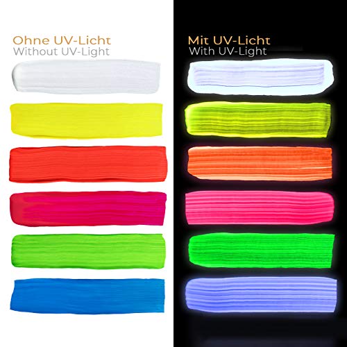 DECOLA Neon Acrylfarben Set | 6 x 20 ml Fluoreszierende Acrylfarbe Leuchtet unter UV-Licht (Schwarzlicht) | Hergestellt… – Bild 3
