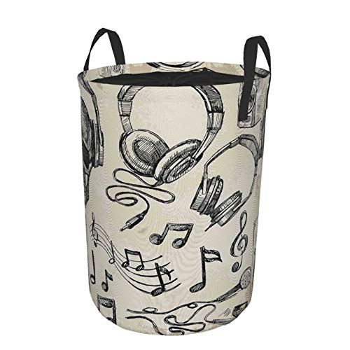 Faltbarer Schmutzige Kleidung Wäschekorb,Sketchy Hintergrund Hipster Schädel Mit Kopfhörern Plattenspieler Mikrofon Lautsprecher,Household