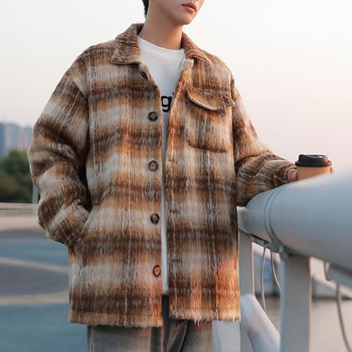 NATHGAM Men's Plaid Flannel Shacket Jacket Vintage Oversized Wool Blend Shirt Coats Teen Boys Outdoor Button Casual Outwear4
