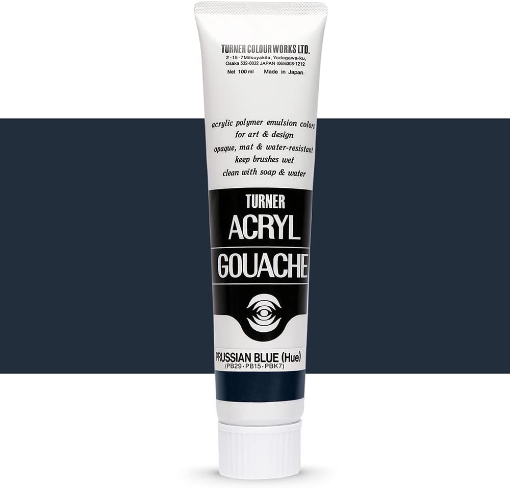 Turner Colour Works Acryl Gouache Artist Acrylic Paint - Single 100 ml Tube - Prussian Blue Hue