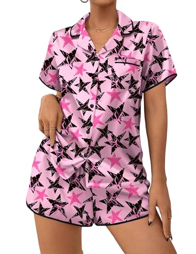 Image of Ekouaer Womens Satin Pajamas Set 2 piece Silky Buttton Down Short Pjs | Silk Notch Collar Top and Soft Shorts Lounge Set for Sleep, Daily Wear, Home, Wedding, Party
