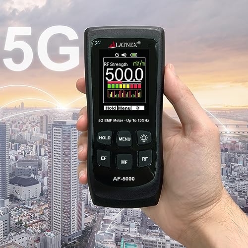 Image of LATNEX AF-5000 5G EMF Meter with Aluminium Carrying Case and Calibration Certificate. Measures RF up to 10GHz, Magnetic Fields(Gauss), and Electrical Fields