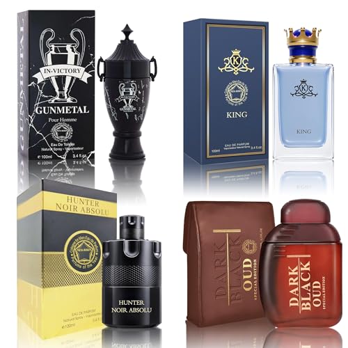 Cologne for Men Set (100ml x 4PCS Variety Pack), DarkOud, InvictGun, King, Hunter Noir, Long Lasting Perfume for Men All Day Use