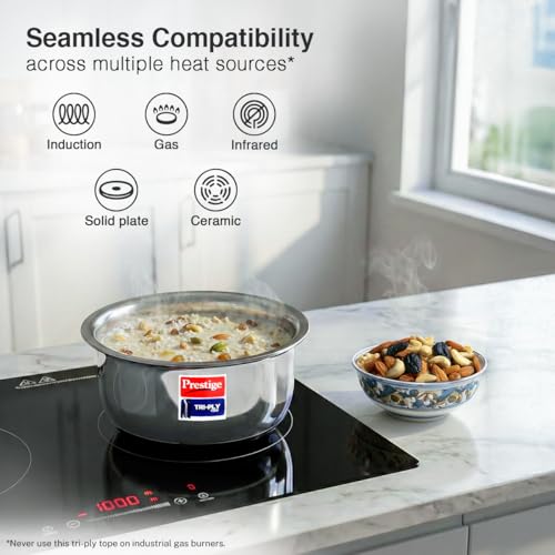 Image of Prestige 18cm /1.9L Tri-Ply Stainless Steel Tope with Lid|Gas and Induction Compatible| Even Heat Distribution|Strong and Durable| 5 Years Warranty
