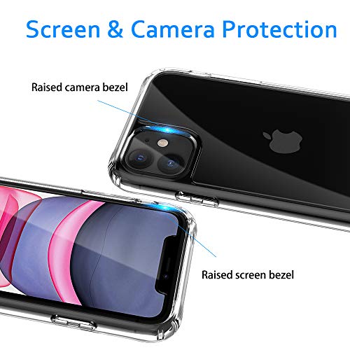 LK Custodia per iPhone 11 6.1, AntiGraffio Assorbimento degli Urti, HD Trasparente Cover con Screen Protector Vetro Temperato[2 Pack] per iPhone 11 6.1 - Trasparente