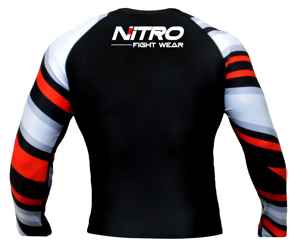 Nitro Fight Wear Rash Guard - Long Sleeve Brazilian Jiu Jitsu BJJ MMA Compression Shirt (US, Alpha, Small, Regular, Regular, Black)