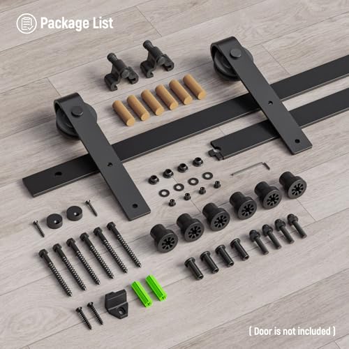 Image of CCJH 9FT Single Sliding Barn Door Hardware Kit Black Basic Roller Carbon Steel Hanger Flat Track System for Closet Kitchen 1 Door 54 inch Wide