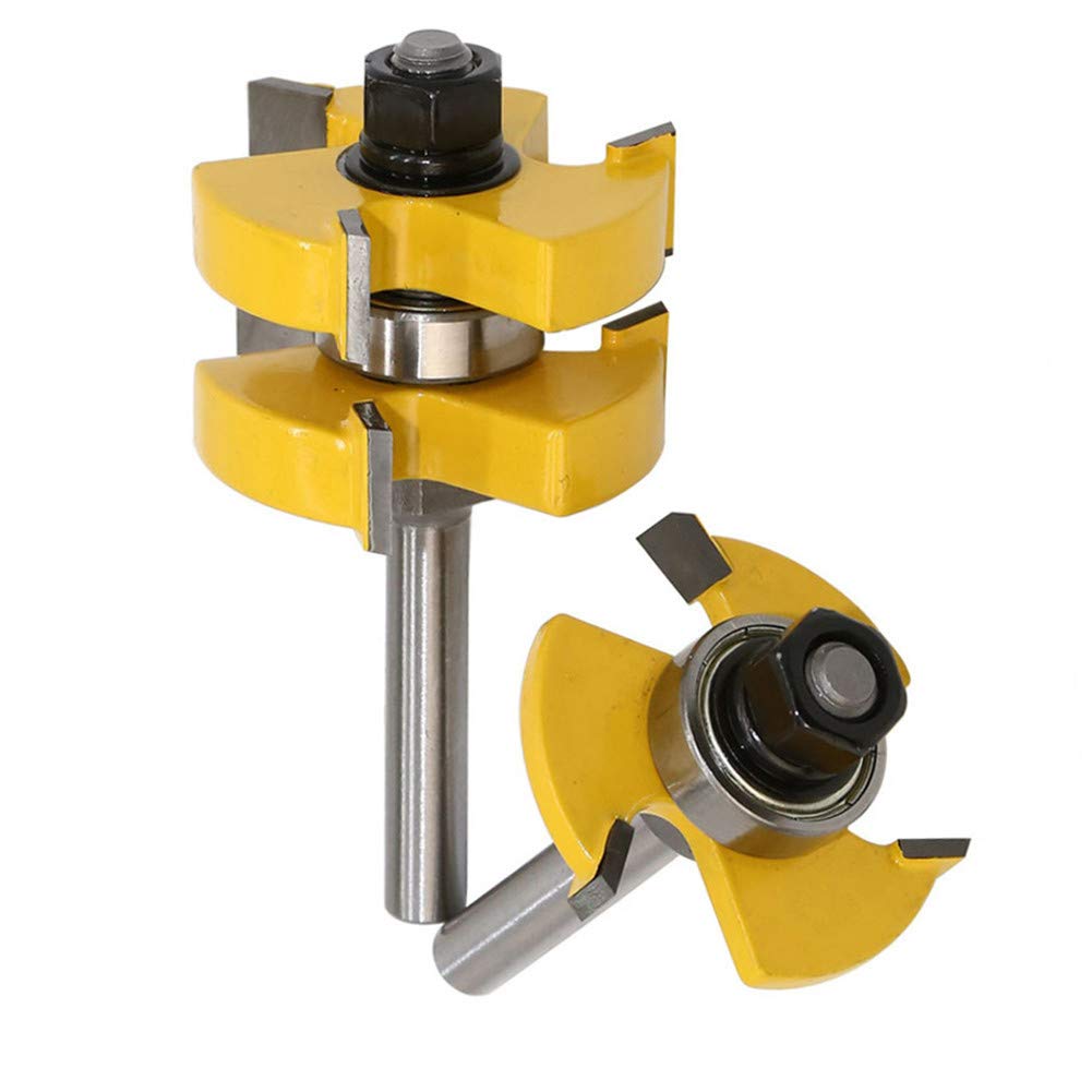 2 pezzi Set di frese per scanalature e lingue, set di punte per fresa a T, codolo da 8 mm, set di frese per fresatrice per macchina CNC di incisione e rifinitura per lavorazione del legno DIY