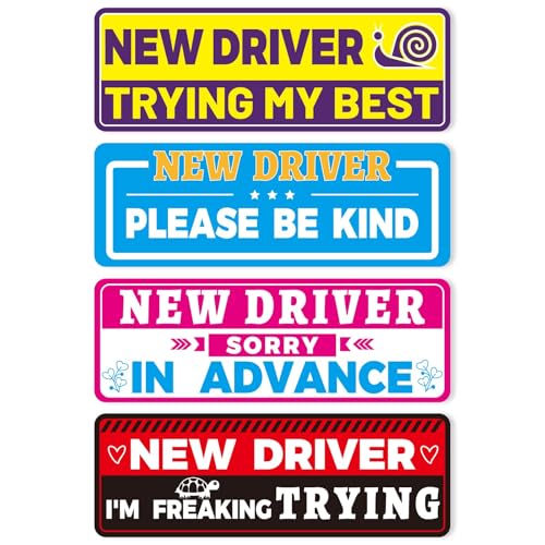 4pcs New Driver Magnet, 9.06x3.15 Inch Reflective Magnetic Novice Driver Sign for Bumper Safety Warning Stickers for Beginners Student Car Drivers Learner Driver Decor Gift