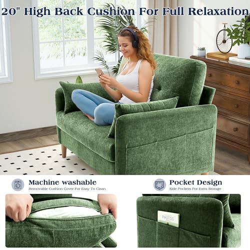 Image of Hanherry Loveseat Sofa, 47 inch Small Couch for Living Room, Comfy Chenille Fabric Love Seat for Bedroom with Throw Pillow,Removable Cushion Cover,Couches for Small Space,Apartment,Dorm