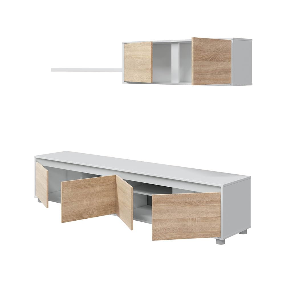 Habitdesign Modèle Alida Meuble de Salon Moderne Finition Blanc « Artik » et chêne Canadien, Dimensions : 200 x 43 x 41 cm (l x H x P).