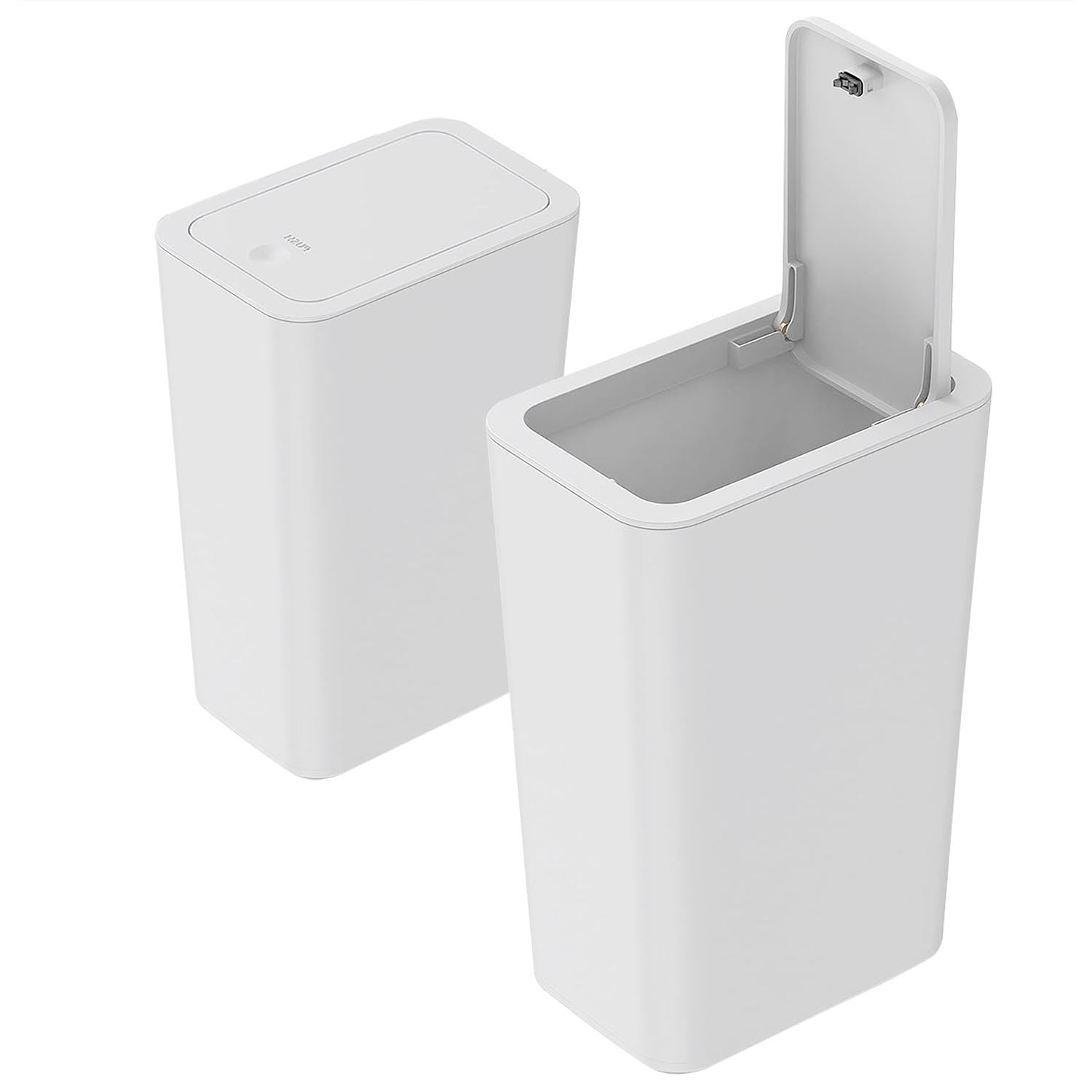 2Pack 9L Plastic Bin with Lid - Push Button, Dog Proof, Kitchen, Bathroom, Bedroom, Office, Living Room Bin (White)